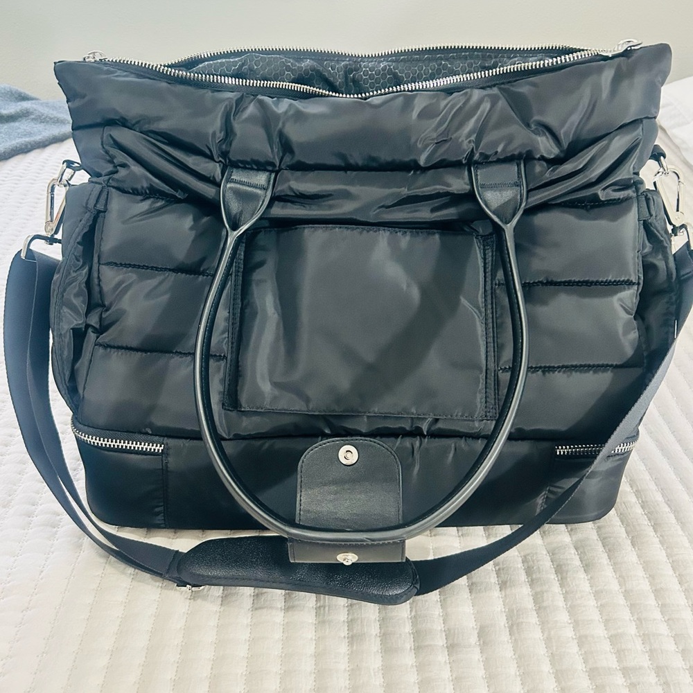 Black Puffy Quilted Travel Tote Bag